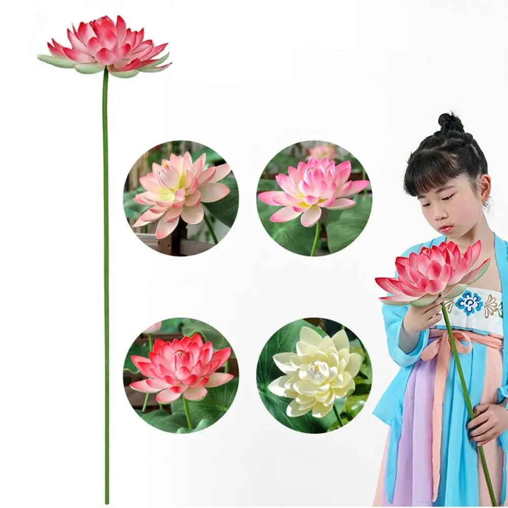 fleur artificielle lotus tige longue décoration intérieure vert rose blanc naturel détaillé Pods Feuilles