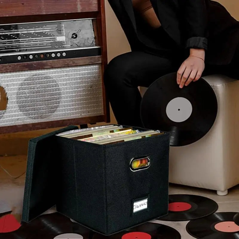 Boîte à disques LP noir design compact