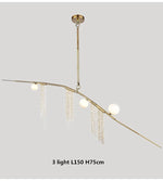suspension lumineuse moderne dorées franges opalescentes élégante led lumières 180cm doré blanc