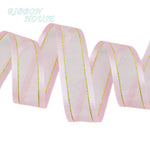 ruban polyester double face rayures dorées fond uni semi transparent festif noir rose bleu
