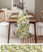 nappe lin jaune feuilles citrons aquarelle rustique champetre mediterraneen table