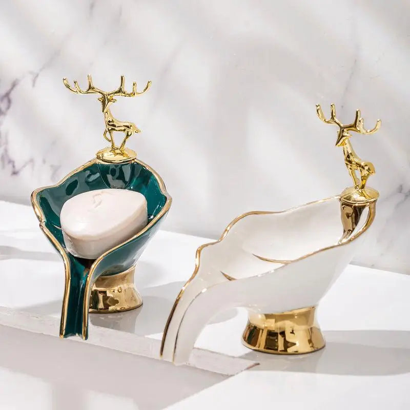 porte savon céramique feuille blanche verte or moderne élégant récipient décoration salle bain