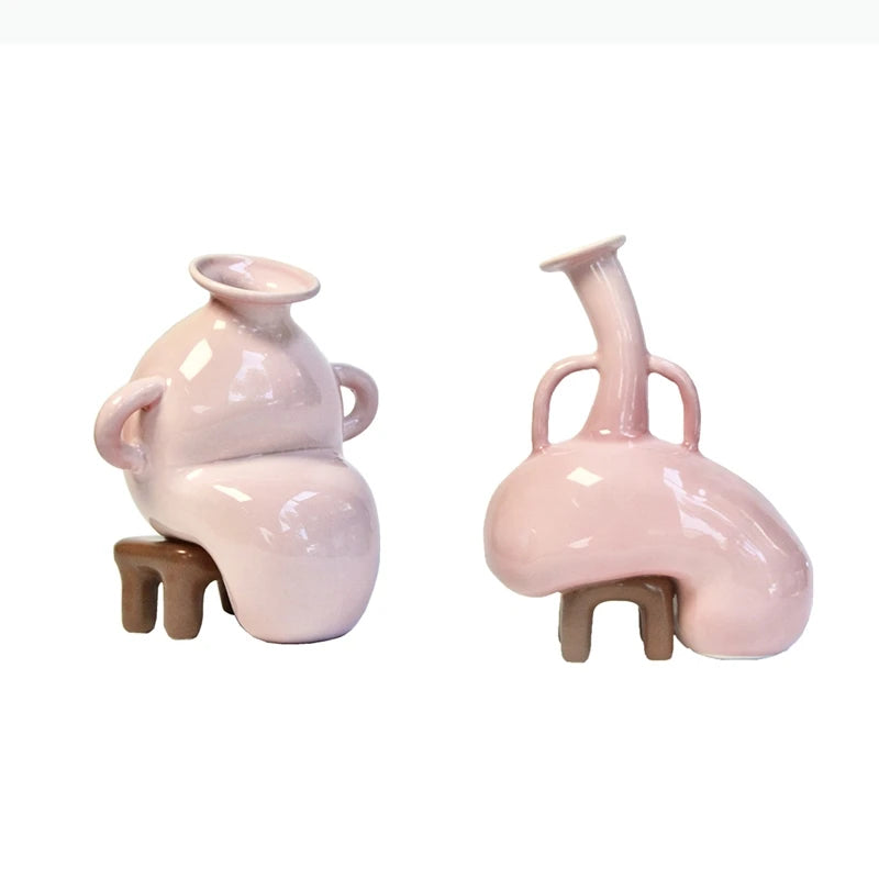 vase décoratif moderne rose marron nuance sculptural asymétrique fixations pied