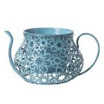 Pots fleurs vintage métal rose beige bleu clair vert marron noir fleurs découpées poignées
