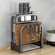 planches découpe acier inoxydable porte couteau rangement cuisine moderne ustensiles suspendus minimaliste