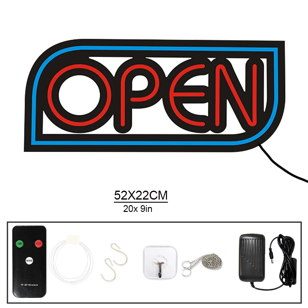 enseigne lumineuse open couleur rouge bleu vert blanc télécommande mode néon