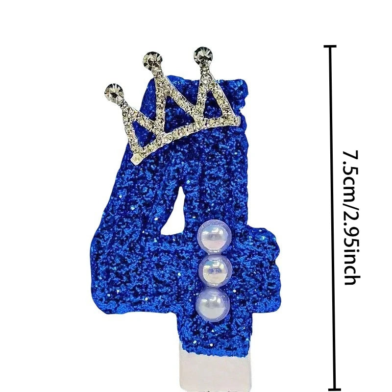 bougies chiffre anniversaire bleu pailleté décoratives festives crochet couronne numérotées grande taille
