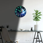 Horloge murale moderne Terre espace chiffres lumineux bois bleu vert noir 12 14 16