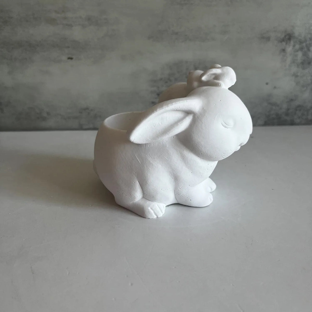cache pot forme lapin blanc rose moderne plâtre ciment bricolage décoration fleur intérieur unique