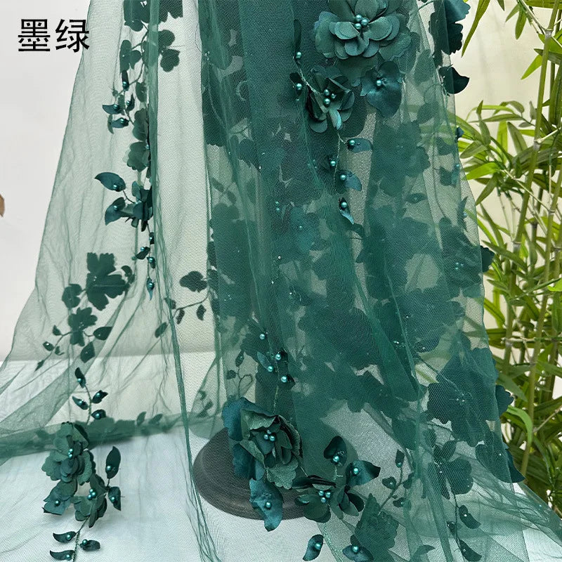 tissu dentelle fleurs relief polyester acrylique transparent classique élégant brodé biodegradable respectueux environnement 150cm