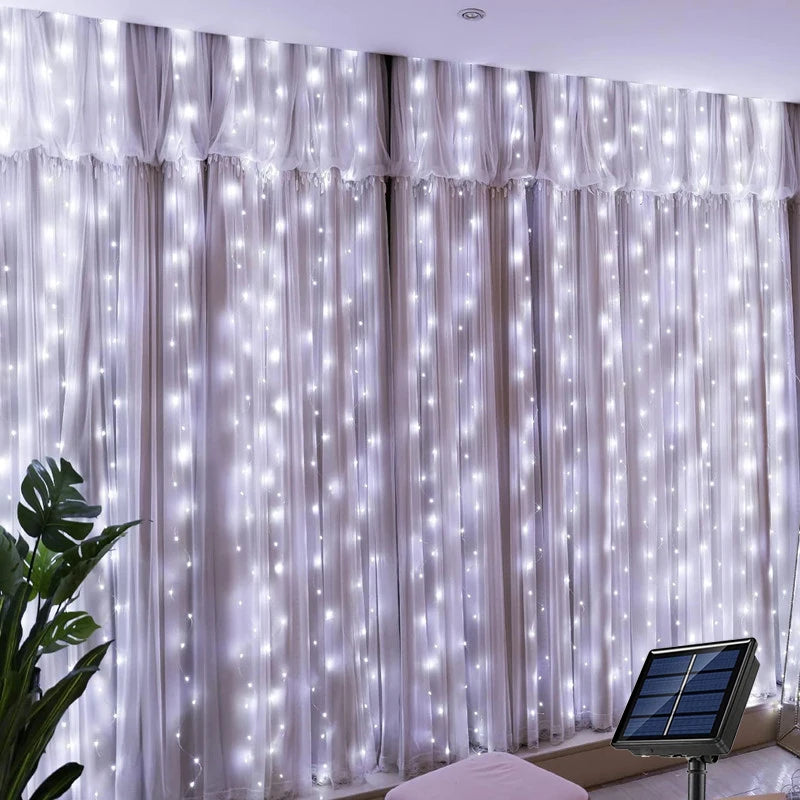 rideau lumineux led solaire multicolore festif cascade jardin fete deco vacancesextérieur moderne