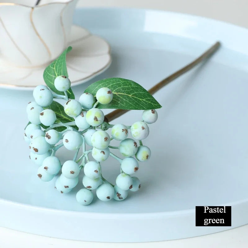 Bouquet artificiel baies rouge bleu vert feuilles naturel intérieur extérieur 30CM