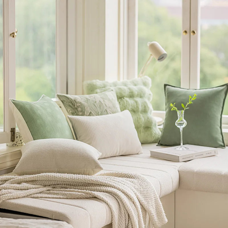 coussins vert clair motif floral vert motif géométrique coton polyester modernes lit salon