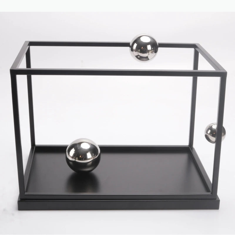 cage billes newton transparente moderne 39cm 31.5cm 25cm billes métalliques