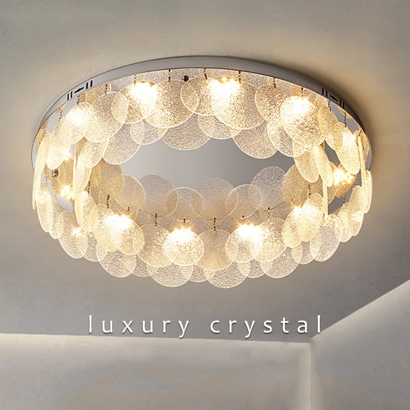 plafonnier led cristal verre moderne blanc doré 80cm chambre salon