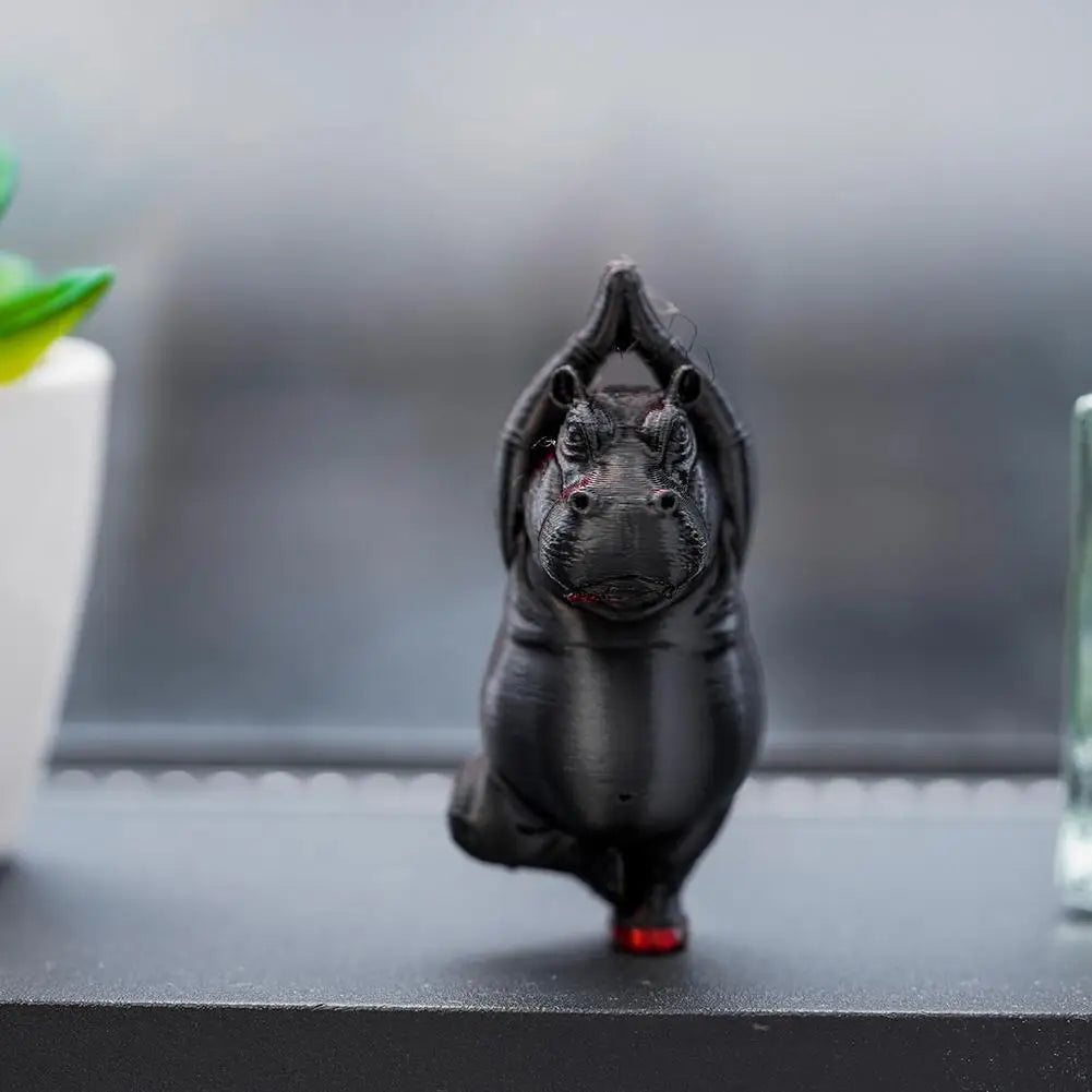 statuette hippopotame résine noire détaillée pose humoristique décoration cadeau articulée.textureGranulee