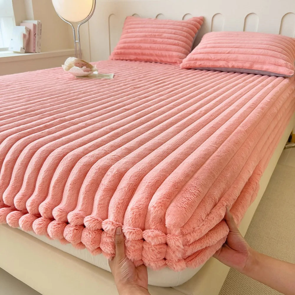 housse matelas polyster coton rayures horizontales rose beige confortable anti bactéries résistante eau