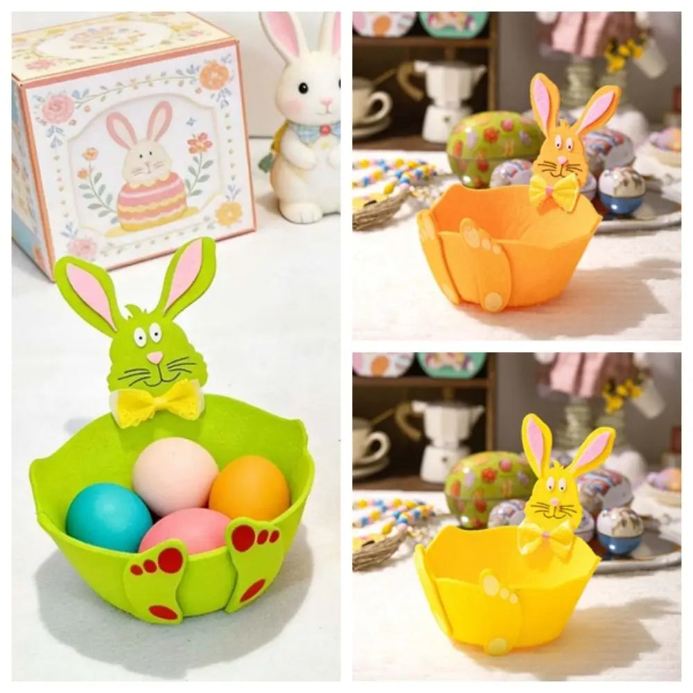panier feutrine forme lapin deco pâques couleur jaune orange vert enfantin mignon