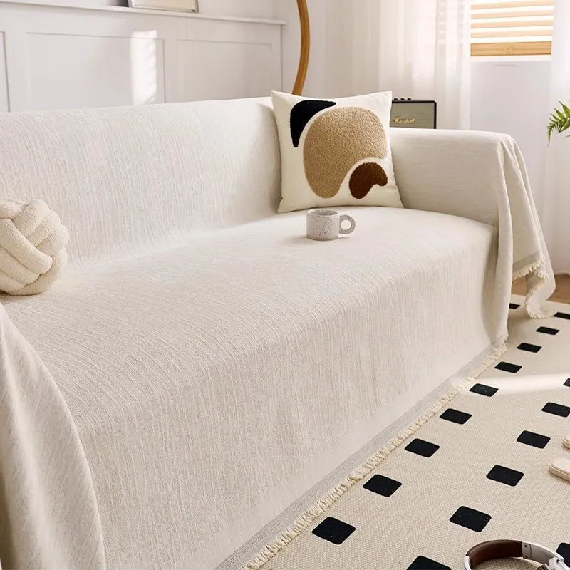 housses canapé moderne beige gris vert rayures chenille polyestère universal toutes saisons
