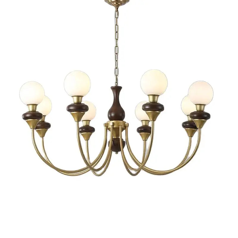 lustres modernes chandelier or marron foncé ampoules led globes opaques éléments décoratifs