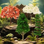 décorations micropaysage miniatures arbres texturés feuilles détaillées rochers mousse gravier