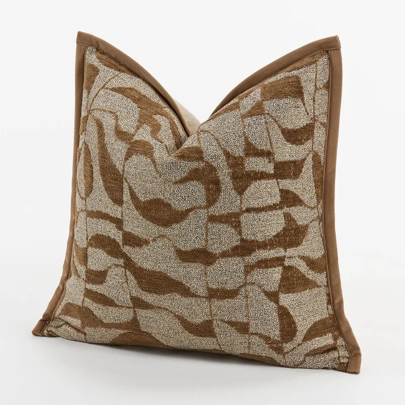 housse coussin carré jacquard géométrique beige marron contemporain adhésif voiture maison 45x45cm 50x50cm polyester