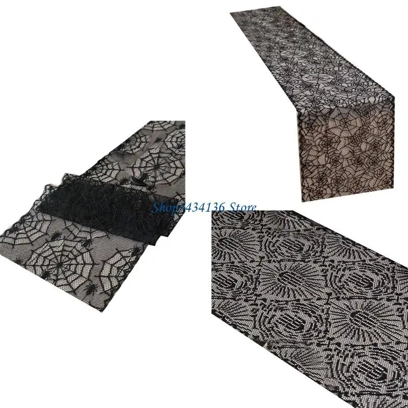 nappe noire halloween araignées toiles décorative polyester coton 30x100cm 30x150cm 30x180cm 30x200cm