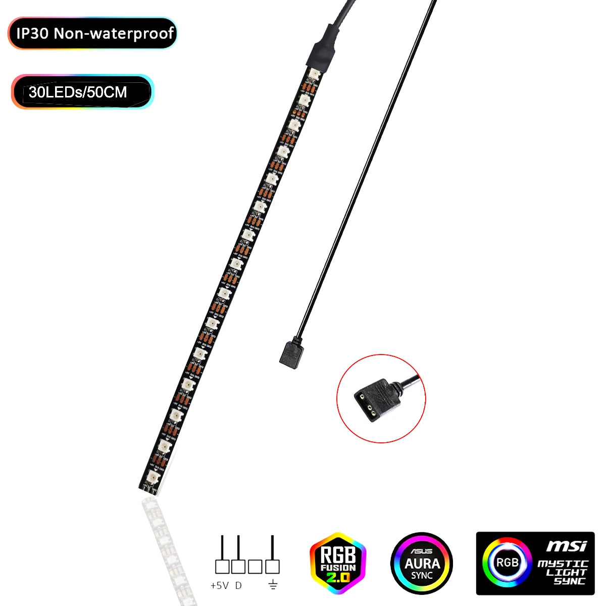 ruban led flexible magnétique noir multicolore 15leds 30leds ip20 ip65 ws2812b adressee