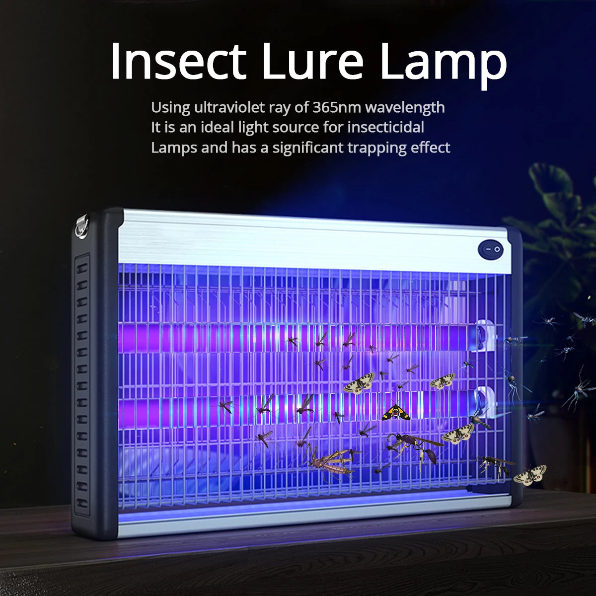 lampe uv led 8w blanc noir moderne interrupteur controle insectes fluorescence