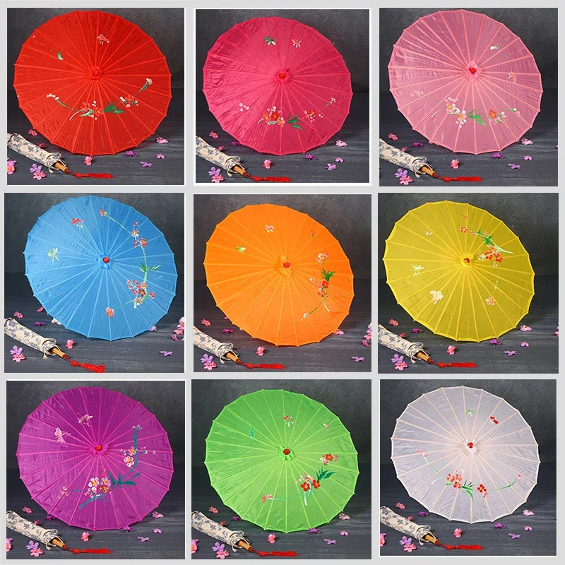 parapluie traditionnel fleurs peintes main rouge rose violet bleu orange jaune vert blanc