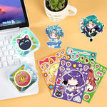 sticker autocollant anime personnages mignon géométrique rouge bleu vert jaune violet décoration bouteille carnet