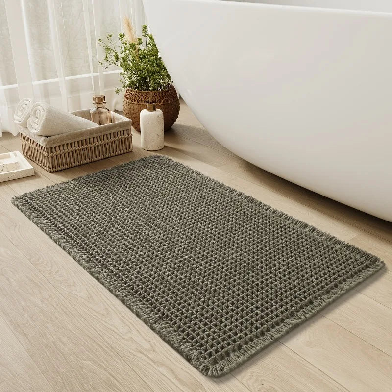 tapis bain polyester gris moderne motif géométrique antidérapant absorbant lavable machine