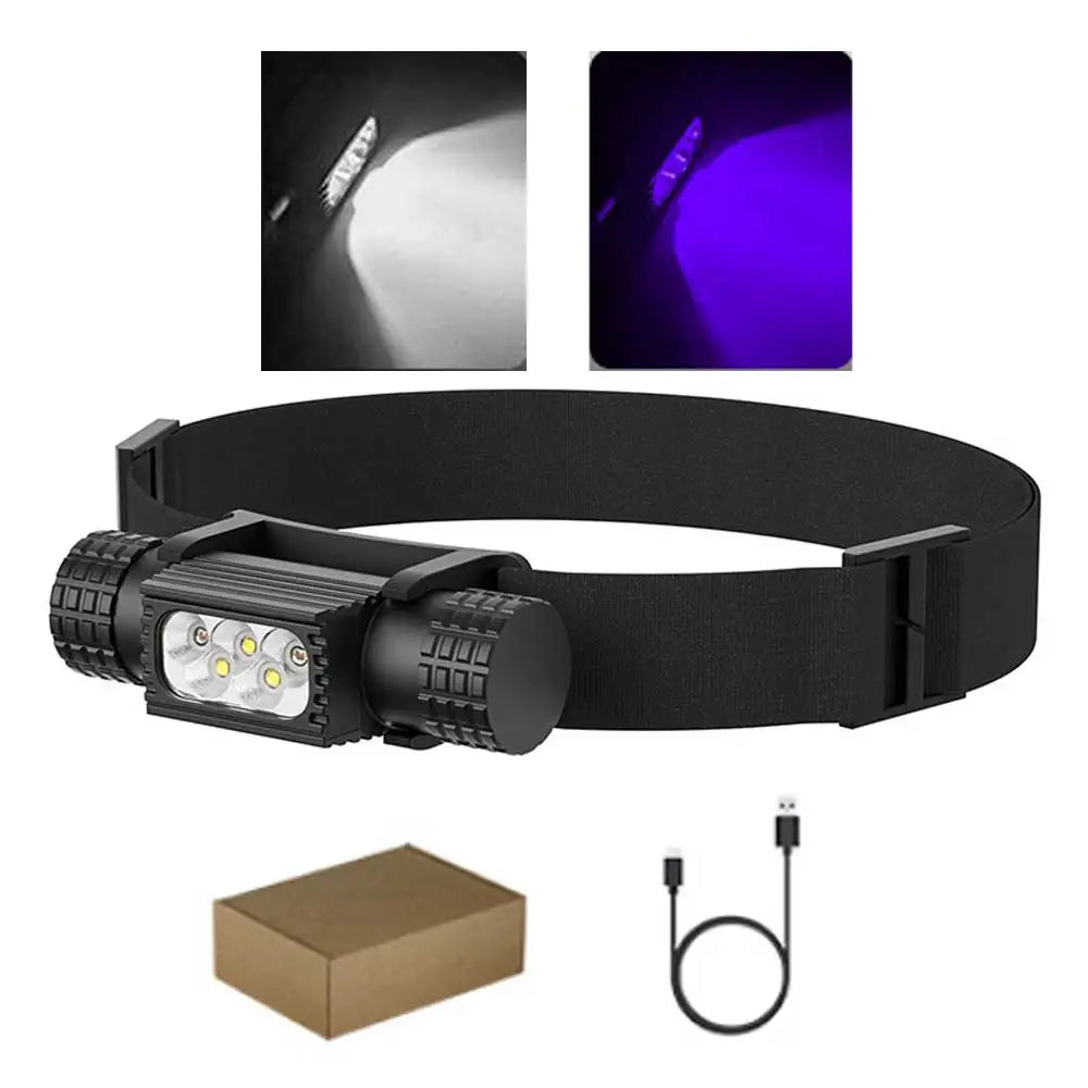 lampe frontale noire led charge usb rohs camping fishing moderne