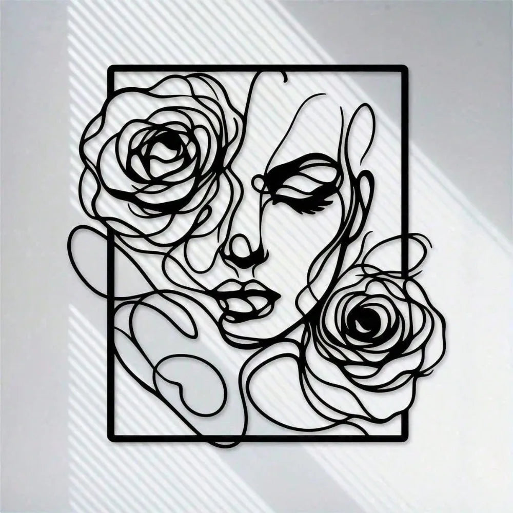 sculpture murale moderne silhouette femme rose métal noir abstraite opaque décoration intérieure minimaliste