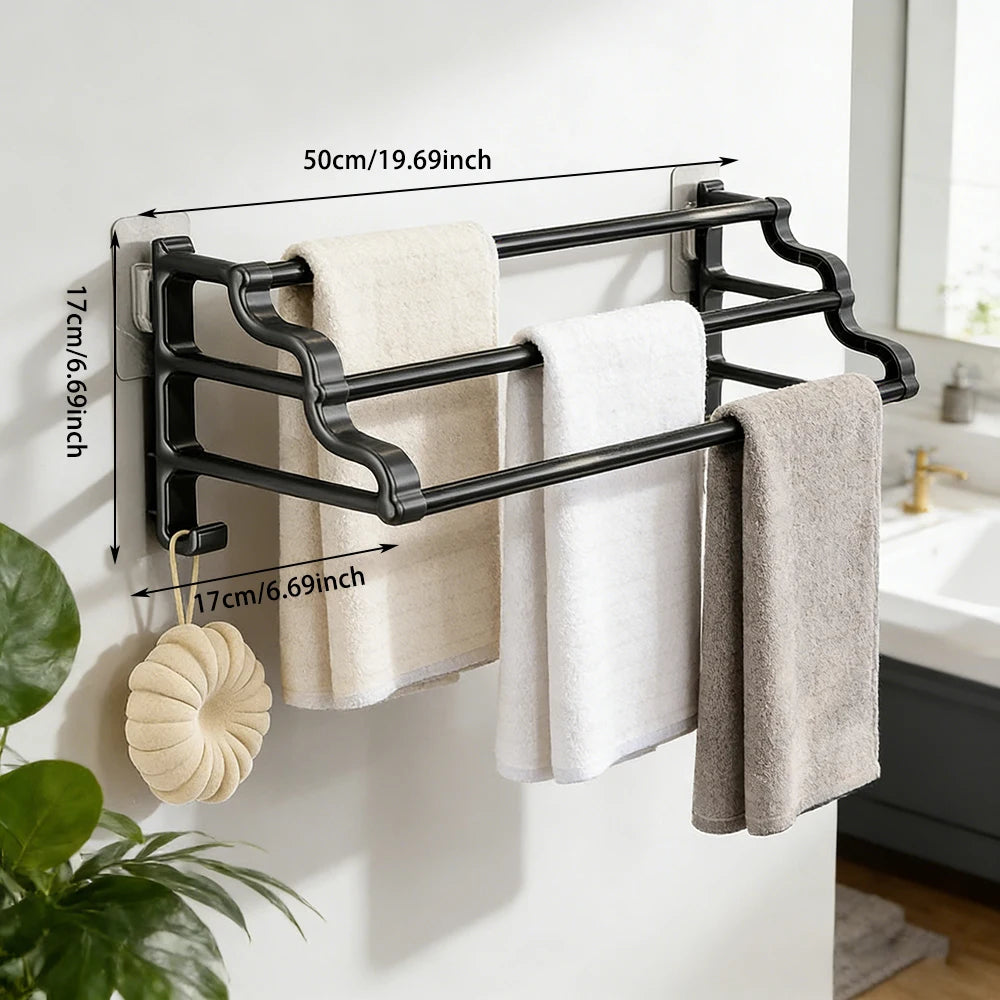 porte serviettes mural moderne adhésif noir 50cm crochet serviettes peignoirs salle bain pliable