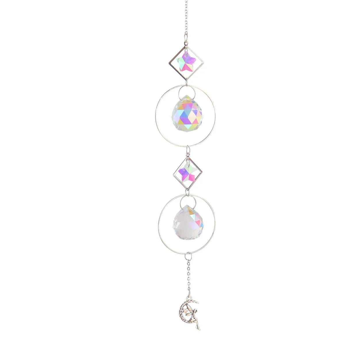 guirlande décorative cristaux célestes soleil lune étoile arc ciel chaîne métallique boho