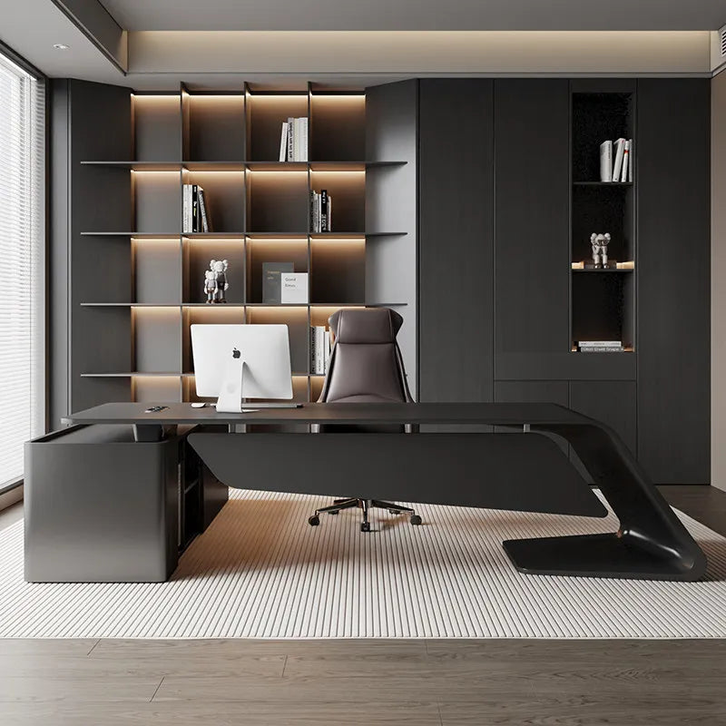moderne bois noir tiroirs étagères travail jeu salon