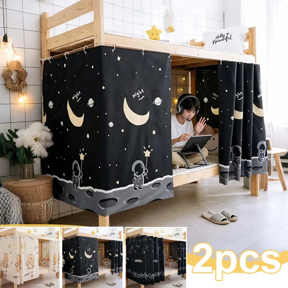 rideau lit étudiant noir étoiles opaques polyester 200x115cm couple spatial
