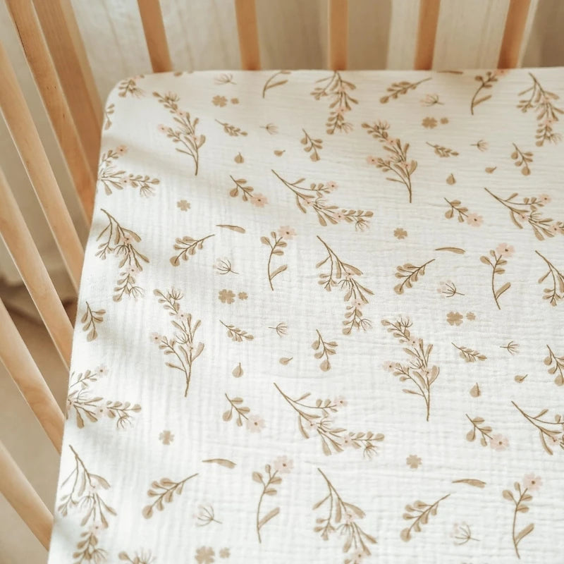 draps lit coton bébé moderne bleu clair vert pastel rose pâle pois dorés floralsetSize::