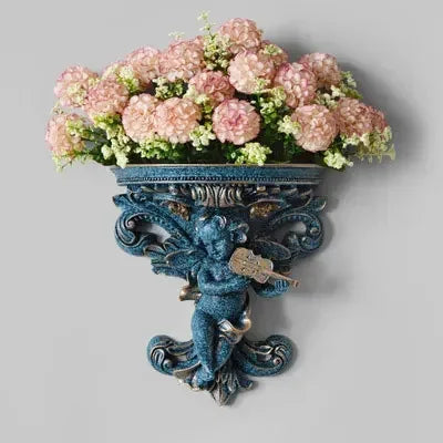 décoration murale résine cherubin baroque fleurs artificielles vintage étagères murales blanc bleu turquoise