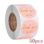autocollants merci votre commande noir rose doré transparents élégants cœurs écriture manuscrite lot 50