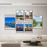 Ensemble d'affiches promotionnelles représentant différentes destinations touristiques en Allemagne, notamment des paysages naturels, des villages et des villes.