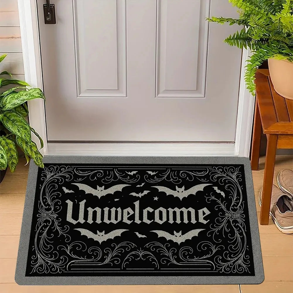 tapis d'entrée noir motif chauve souris gothique vintage décoration halloween porte entrée antidérapant intérieur