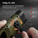 torche rechargeable solaire manivelle vert olive texture antidérapante boucle montagne trois leds