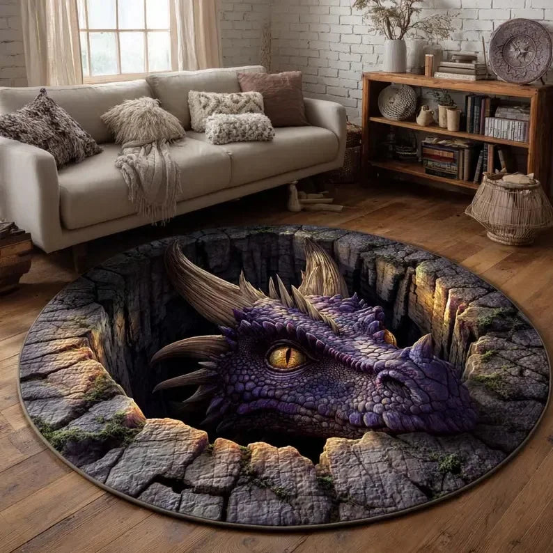 tapis rond violet dragon eye pierre texture rugueuse moderne fantastique 80x80cm 120x120cm