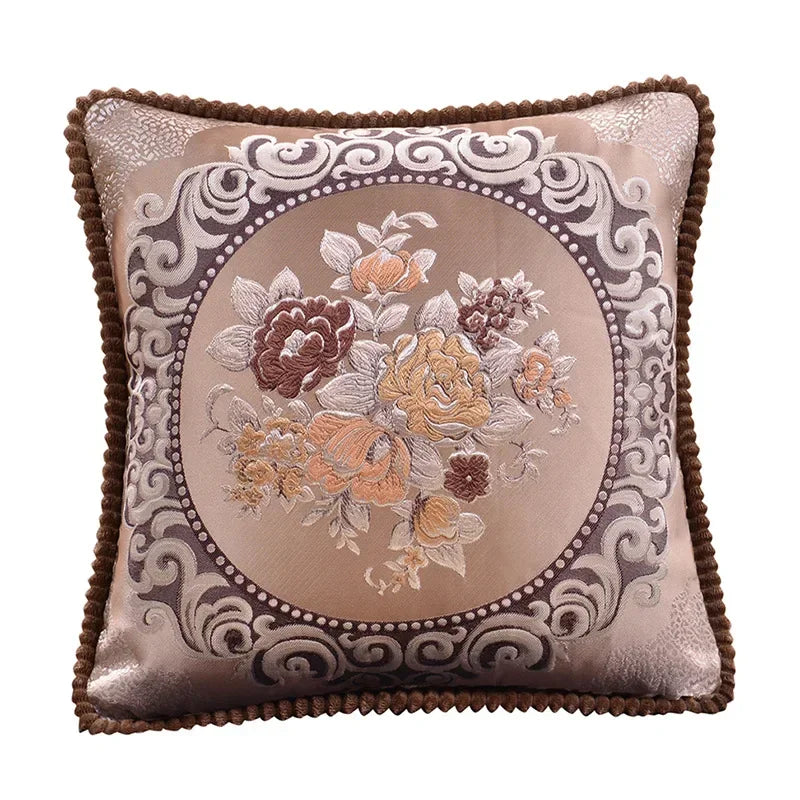 taie d'oreiller polyester broderies florales beige rouge bleu clair marron gris maison hospitalière élégante