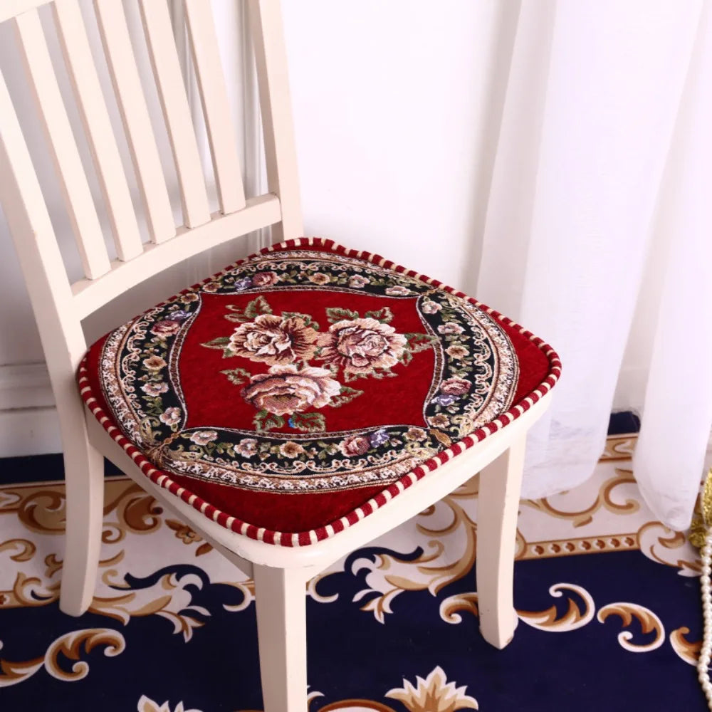 coussin chaise floral brodé rouge vert beige coton imperméable ruban fixation