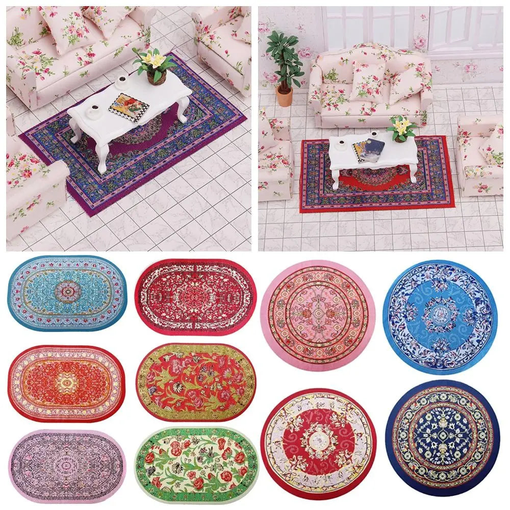 tapis miniature floral géométrique bleu rouge rose vert classique traditionnel maison poupée