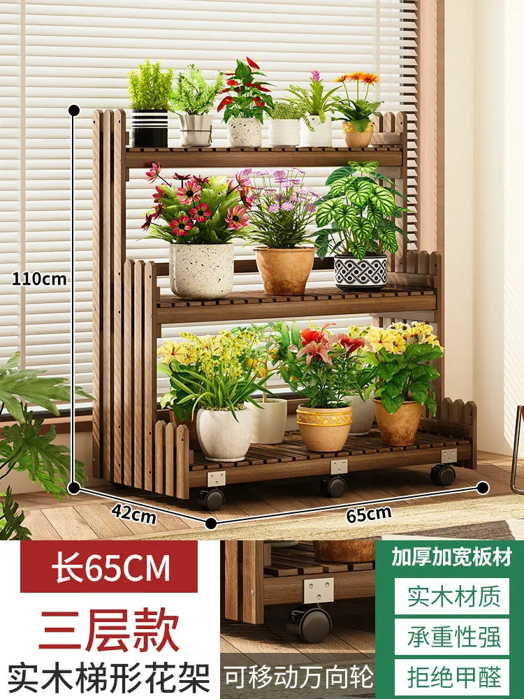 étagère bois moderne plantes intérieur extérieur balcon roulettes 110cm 140cm 42cm multiples niveaux contemporain
