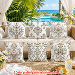 housses coussin décoratives motif floral damassé classique beige blanc marron clair élégantes maison pièces